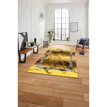Napoli Home Baskılı Mermer Çerçeveli Model Kaymaz Yıkanabilir Yolluk Mutfak Salon Halısı, Mermer-48-Gold,