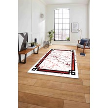 Napoli Home Baskılı Mermer Çerçeve Model Kaymaz Yıkanabilir Yolluk Mutfak Salon Halısı, Mermer-44-Bordo,