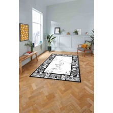 Napoli Home Baskılı Mermer Çerçeve Modern Sade Kaymaz Yıkanabilir Yolluk Mutfak Salon Halısı, Mermer-71-Gri,