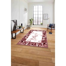 Napoli Home Baskılı Mermer Çerçeve Modern Sade Kaymaz Yıkanabilir Yolluk Mutfak Salon Halısı, Mermer-71-Pembe,