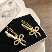 Kyver Fiyonk Küpe Sallantılı Zirkon Taşlı Çelik Gold