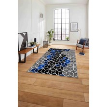 Napoli Home Dijital Baskılı Mermer Küp Model Kaymaz Yıkanabilir Yolluk Mutfak Salon Halısı, Mermer-49-Mavi,