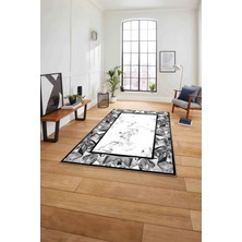 Napoli Home Baskılı Mermer Çerçeve Modern Sade Kaymaz Yıkanabilir Yolluk Mutfak Salon Halısı, Mermer-71-Gri,