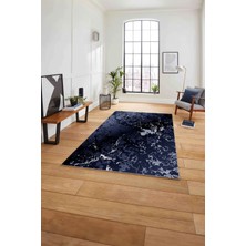 Napoli Home Baskılı Mermer Zemin Sade Modern Kaymaz Yıkanabilir Yolluk Mutfak Salon Halısı, Mermer-55-Lacivert,