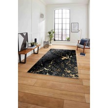 Napoli Home Baskılı Mermer Zemin Sade Modern Kaymaz Yıkanabilir Yolluk Mutfak Salon Halısı, Mermer-55-Gold,