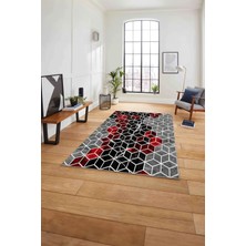 Napoli Home Dijital Baskılı Mermer Küp Model Kaymaz Yıkanabilir Yolluk Mutfak Salon Halısı, Mermer-49-Kırmızı,