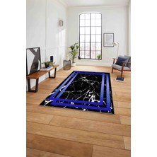 Napoli Home Baskılı Mermer Çerçeve Desen Kaymaz Yıkanabilir Yolluk Mutfak Salon Halısı, Mermer-69-Mavi,