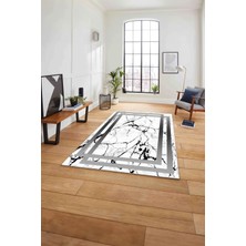 Napoli Home Baskılı Mermer Çerçeve Desen Kaymaz Yıkanabilir Yolluk Mutfak Salon Halısı, Mermer-69-Beyaz,