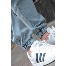 Osyday Erkek Buz Mavisi Jogger Kargo Cepli Kot Pantolon - Lastikli Bel ve Paça, Yıkamalı Denim
