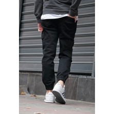 Osyday Erkek Siyah Jogger Kargo Cepli Kot Pantolon - Lastikli Bel ve Paça, Yıkamalı Denim