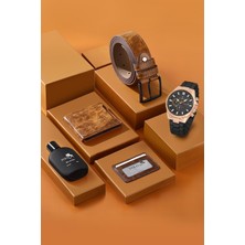 Cüzdan Kartlık Kemer Parfüm Saat Seti Taba Renk PL-0778E6