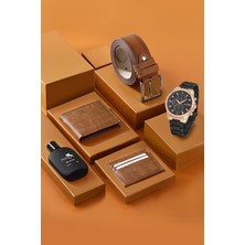 Cüzdan Kartlık Kemer Parfüm Saat Seti Taba Renk PL-0786E6