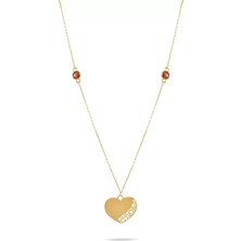 Ycl Jewellery Kırmızı Altın Zirkon Taşlı Motifli Kalp Kolye - 8 Ayar