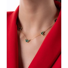 Ycl Jewellery Yeşil Sedef Taşlı Altın Kelebek Kolye - 14 Ayar