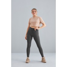 Dream Style Kadın Gri Içi Polarlı Lastikli Şardonlu Fitilli Toparlayıcı Interlok Kışlık Örme Tayt