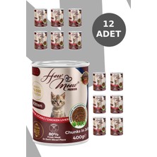 HOW MEOW 12 ADET JÖLELİ PARÇA ETLİ YAVRU KEDİ YAŞ MAMASI TAVUK CİĞERLİ 400 GRAM