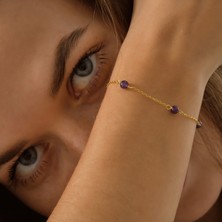 Queen Silver Jewelry 925 Ayar Gümüş Örme Ametist Doğal Taş Bileklik