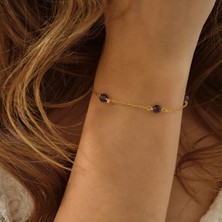 Queen Silver Jewelry 925 Ayar Gümüş Örme Ametist Doğal Taş Bileklik
