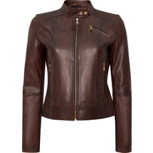 Derimod Kylie Kadın Kahverengi Hakim Yaka Deri Ceket 24WGE5352NC