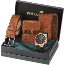 Polo Air Erkek Kol Saati Cüzdan Kemer Kartlık Kombin Set PL-0830E3 Taba Set
