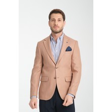 Frappoli Fevual Erkek Bej Mono Yaka Diagonal Desenli Slim Fit Blazer Spor Ceket