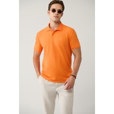 AVVA Erkek Turuncu Kıvrılmaz Polo Yaka %100 Pamuk Basic Regular Fit T-Shirt B001032