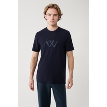 Avva Erkek Lacivert Bisiklet Yaka Baskılı Soft Touch Regular Fit T-Shirt A41Y1037