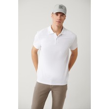 AVVA Erkek Beyaz Kıvrılmaz Polo Yaka %100 Pamuk Basic Regular Fit T-Shirt B001032