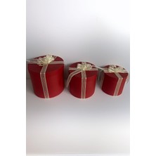 Silindir Hediye Kutusu Fiyonklu 3 Adet Kırmızı Silindir Kutu