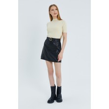 Shopping Shop Kemerli Deri Etek Sıyah