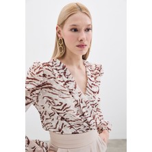 Puantiye Dokulu Bodysuit - Kahve