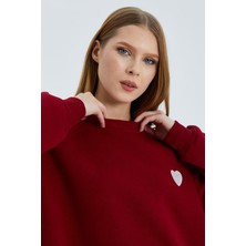 Kalp Nakışlı Sweatshirt Bordo