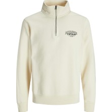 Jack & Jones JJMAKOTO HALFZIP SWEAT Beyaz Erkek Sweatshirt