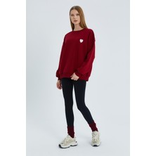 Kalp Nakışlı Sweatshirt Bordo