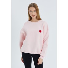 Kalp Nakışlı Sweatshirt Pembe