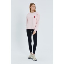 Kalp Nakışlı Sweatshirt Pembe