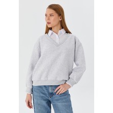 Gömlek Yaka Sweatshirt Grı