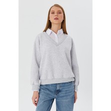 Gömlek Yaka Sweatshirt Grı