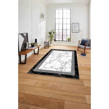 Napoli Home Baskılı Mermer Klasik Çerçeve Model Kaymaz Yıkanabilir Yolluk Mutfak Salon Halısı, Mermer-78-Gri,