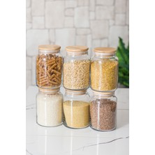 Depa 6’Lı Set Bambu Kapaklı Cam Kavanoz & Erzak Saklama Kabı 800 Ml Orta  Boy ( Vakum Kapak )