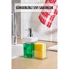 Beyaz Renkli Sıvı Sabunluk Süngerlik Hazneli 450 ml