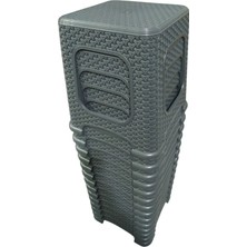4 Adet Orta Boy Tabure Hasır Desenli Plastik Tabure 33 x 26,5  cm  Antrasit
