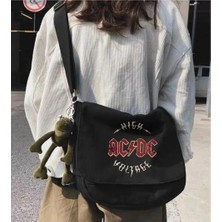 Gossip Team  Rock Serisi Ac/dc Baskılı Unisex Siyah Postacı Çantası