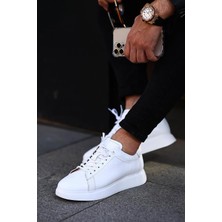 Shoetyle - Beyaz Hakiki Deri Bağcıklı Erkek Sneaker 101-7039