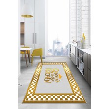 Napoli Home Baskılı Çerçeve Model Kitchen Yazılı Yıkanabilir Kaymaz Yolluk Salon Mutfak Halısı, Mutfak-66-Gold,