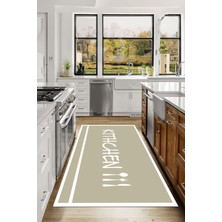 Napoli Home Baskılı Sade Modern Kitchen Yazılı Yıkanabilir Kaymaz Yolluk Salon Mutfak Halısı, Mutfak-91-Bej,