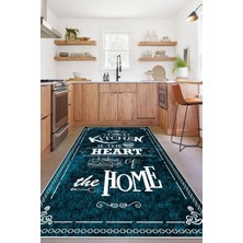 Napoli Home Baskılı Kıtchen Yazı Desenli Yıkanabilir Kaymaz Yolluk Salon Mutfak Halısı, Mutfak-52-Turkuaz,