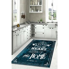 Napoli Home Baskılı Kıtchen Yazı Desenli Yıkanabilir Kaymaz Yolluk Salon Mutfak Halısı, Mutfak-52-Turkuaz,
