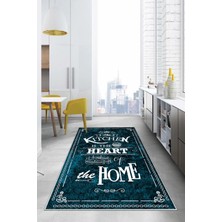 Napoli Home Baskılı Kıtchen Yazı Desenli Yıkanabilir Kaymaz Yolluk Salon Mutfak Halısı, Mutfak-52-Turkuaz,