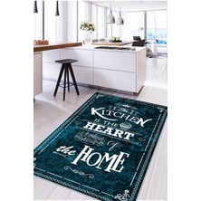 Napoli Home Baskılı Kıtchen Yazı Desenli Yıkanabilir Kaymaz Yolluk Salon Mutfak Halısı, Mutfak-52-Turkuaz,